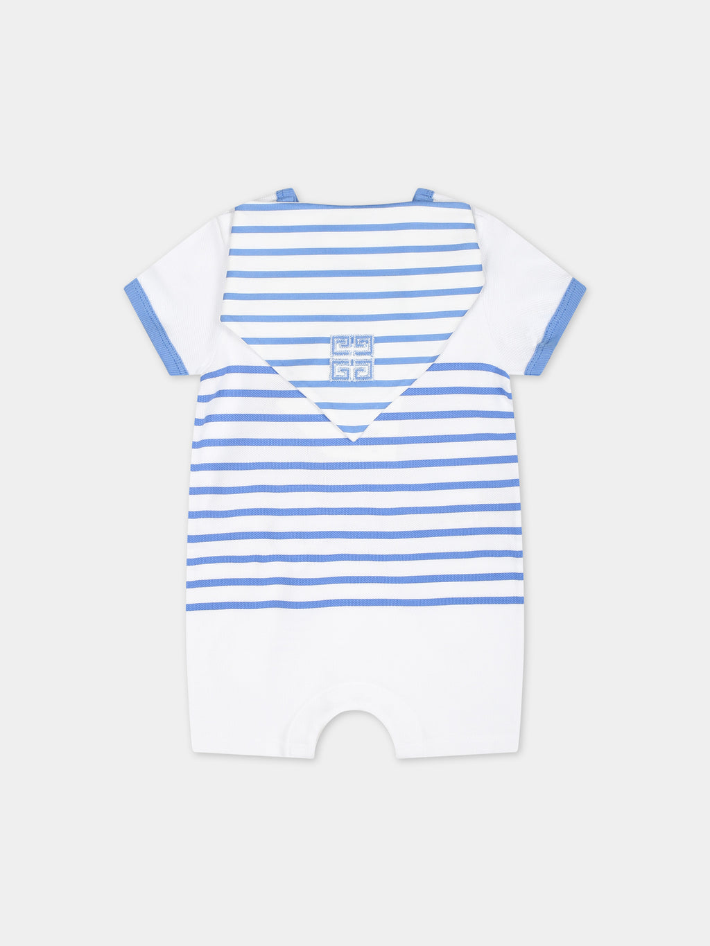 Light blue romper for baby boy with stripes and logo
